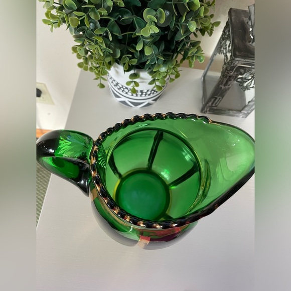 EAPG Riverside Glass Works No. 462 Emerald Green And Gold X-Ray Pattern Pitcher - Picture 8 of 8